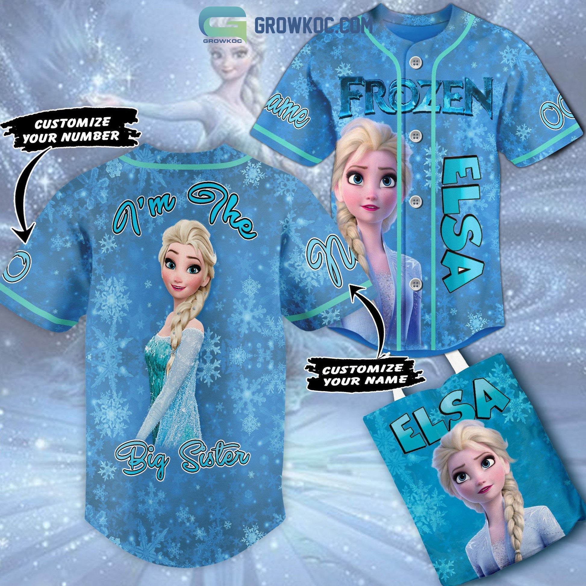 Frozen Elsa Im The Big Sister Personalized Baseball Jersey Unisex T-shirt, Sweatshirt, Hoodie, Long Sleeve Tee - T-Shirt, Sweatshirt, Hoodie