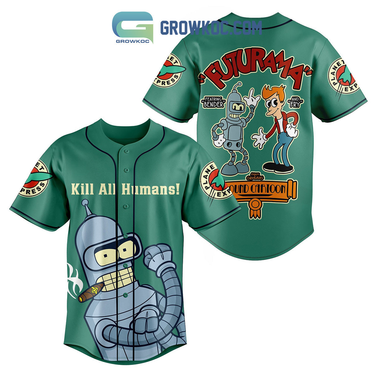 Futurama Bender And Fry Personalized Baseball Jersey Green Unisex T-shirt, Sweatshirt, Hoodie, Long Sleeve Tee - T-Shirt, Sweatshirt, Hoodie