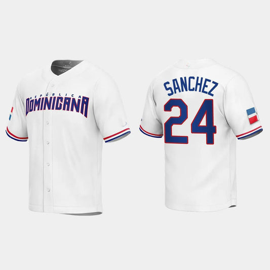 #24 GARY SANCHEZ DOMINICAN REPUBLIC BASEBALL 2023 WORLD BASEBALL CLASSIC REPLICA JERSEY ¨C WHITE Stitches Baseball Jerseys baseball jersey product view 1