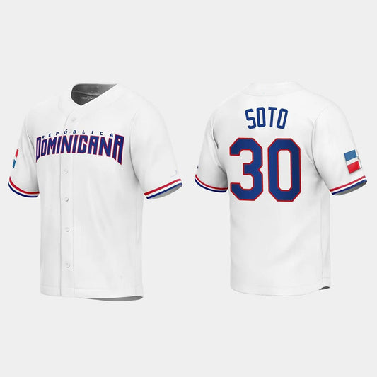 #30 GREGORY SOTO DOMINICAN REPUBLIC BASEBALL 2023 WORLD BASEBALL CLASSIC REPLICA JERSEY ¨C WHITE Stitches Baseball Jerseys baseball jersey product view 1