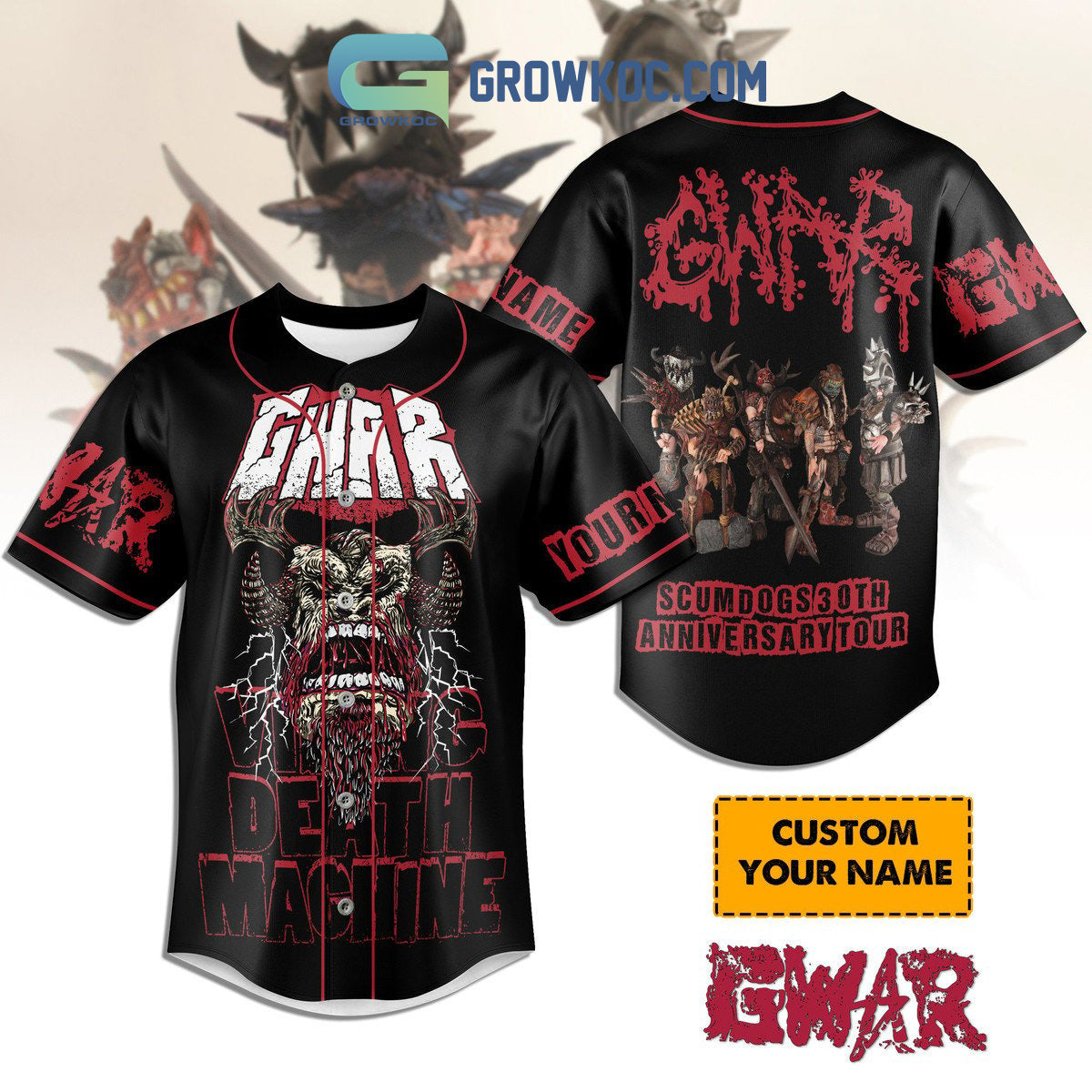 GWAR Death Machine Sumdogs 20th Anniversary Tour Personalized Baseball Jersey Unisex T-shirt, Sweatshirt, Hoodie, Long Sleeve Tee - T-Shirt, Sweatshirt, Hoodie