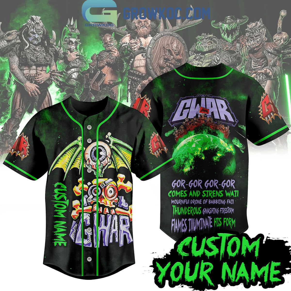 GWAR Gor-Gor-Gor-Gor Comes And Sirens Wail Personalized Baseball Jersey Unisex T-shirt, Sweatshirt, Hoodie, Long Sleeve Tee - T-Shirt, Sweatshirt, Hoodie