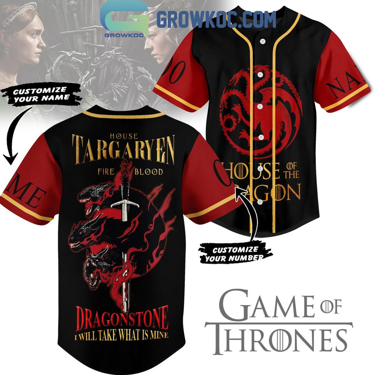 Game Of Thrones House Targaryen Fire And Blood Personalized Baseball Jersey Unisex T-shirt, Sweatshirt, Hoodie, Long Sleeve Tee - T-Shirt, Sweatshirt, Hoodie