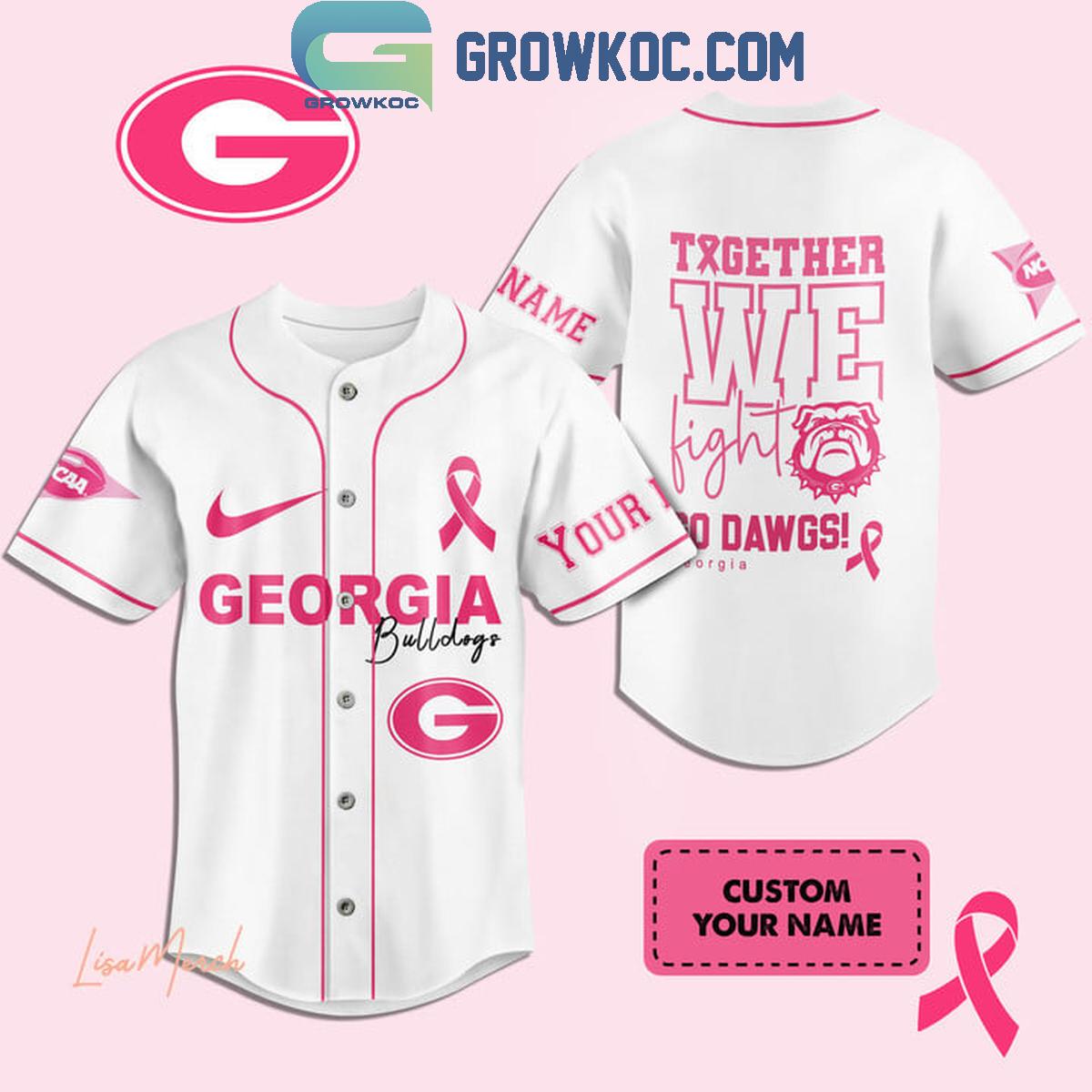Georgia Bulldogs Together We Fight Breast Cancer Personalized Baseball Jersey Unisex T-shirt, Sweatshirt, Hoodie, Long Sleeve Tee - T-Shirt, Sweatshirt, Hoodie
