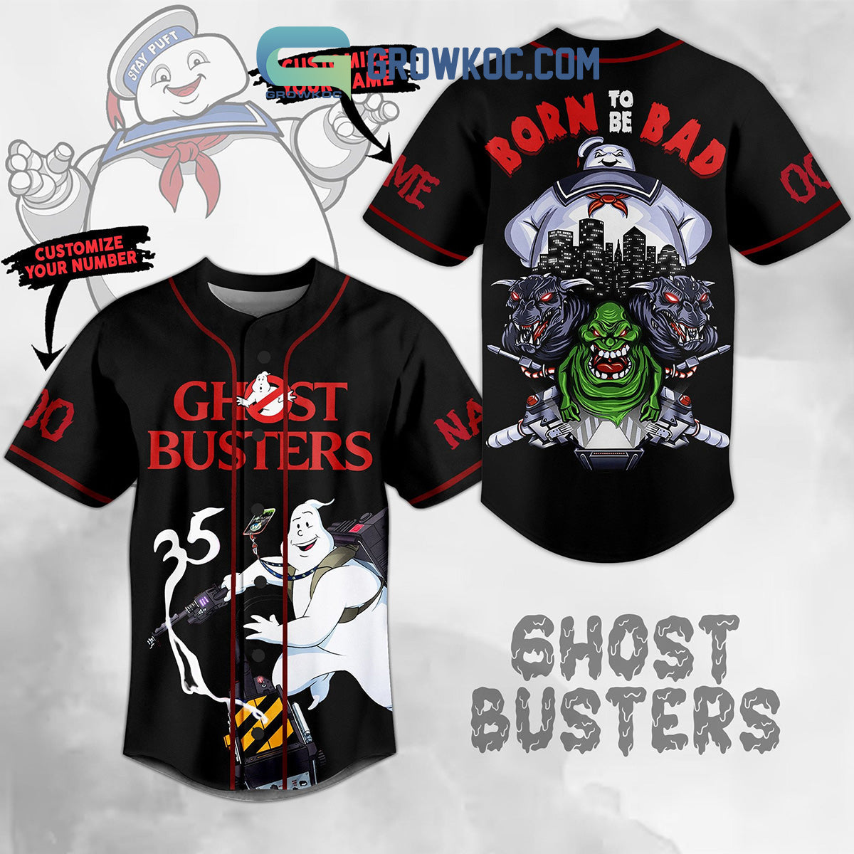 Ghost Busters Born To Be Bad Personalized Baseball Jersey Unisex T-shirt, Sweatshirt, Hoodie, Long Sleeve Tee - T-Shirt, Sweatshirt, Hoodie