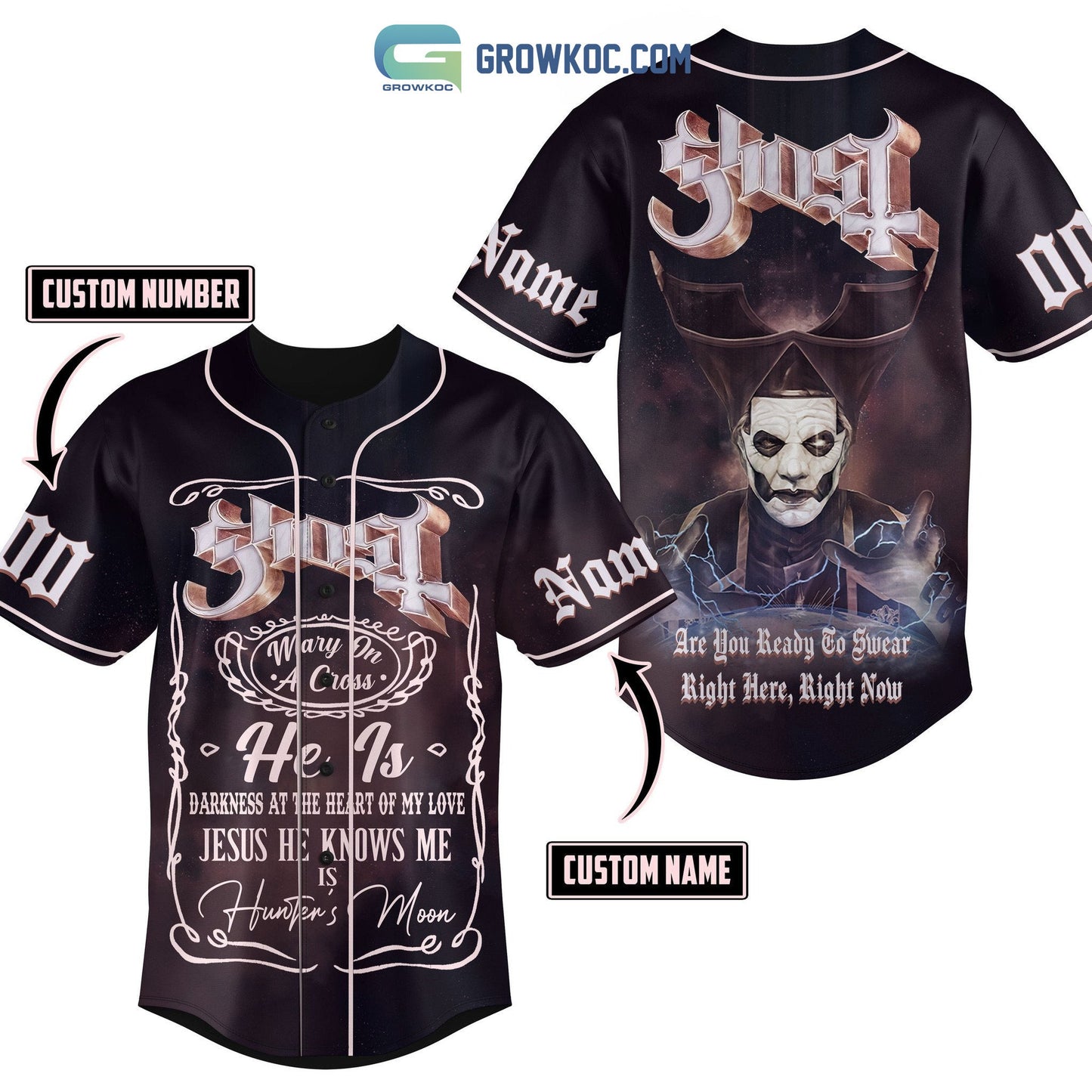 Ghost He Is Darkness At The Heart Of My Love Jesus He Knows Me Is Hunters Moon Personalized Baseball Jersey - T-Shirt, Sweatshirt, Hoodie