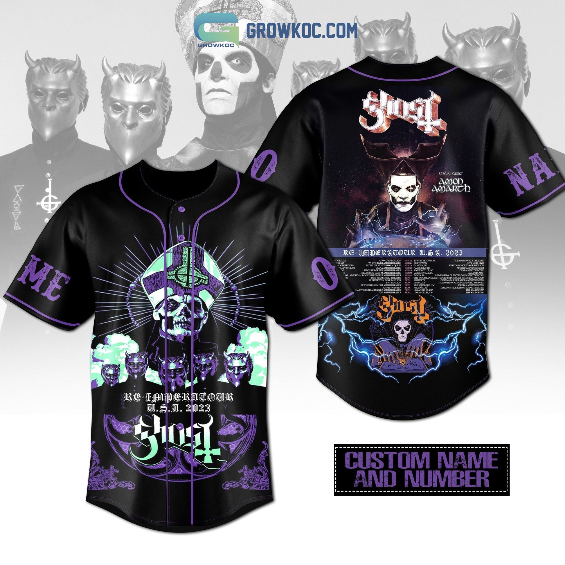 Ghost Impera Tour With Special Guest Amon Amarch Personalized Baseball Jersey Unisex T-shirt, Sweatshirt, Hoodie, Long Sleeve Tee - T-Shirt, Sweatshirt, Hoodie
