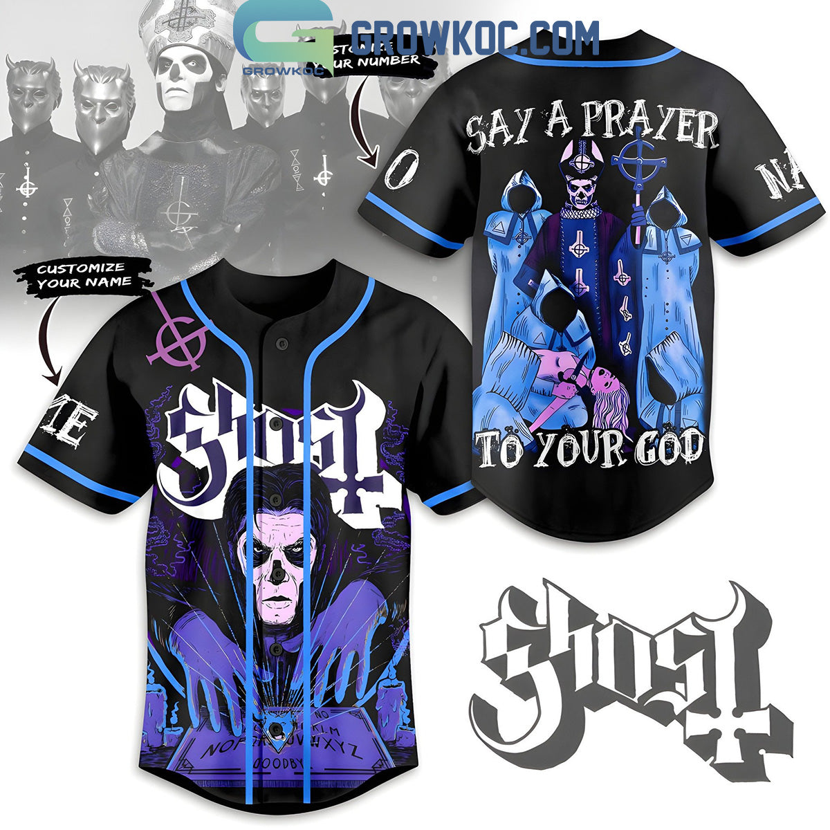 Ghost Say A Prayer To Your God Personalized Baseball Jersey Unisex T-shirt, Sweatshirt, Hoodie, Long Sleeve Tee - T-Shirt, Sweatshirt, Hoodie