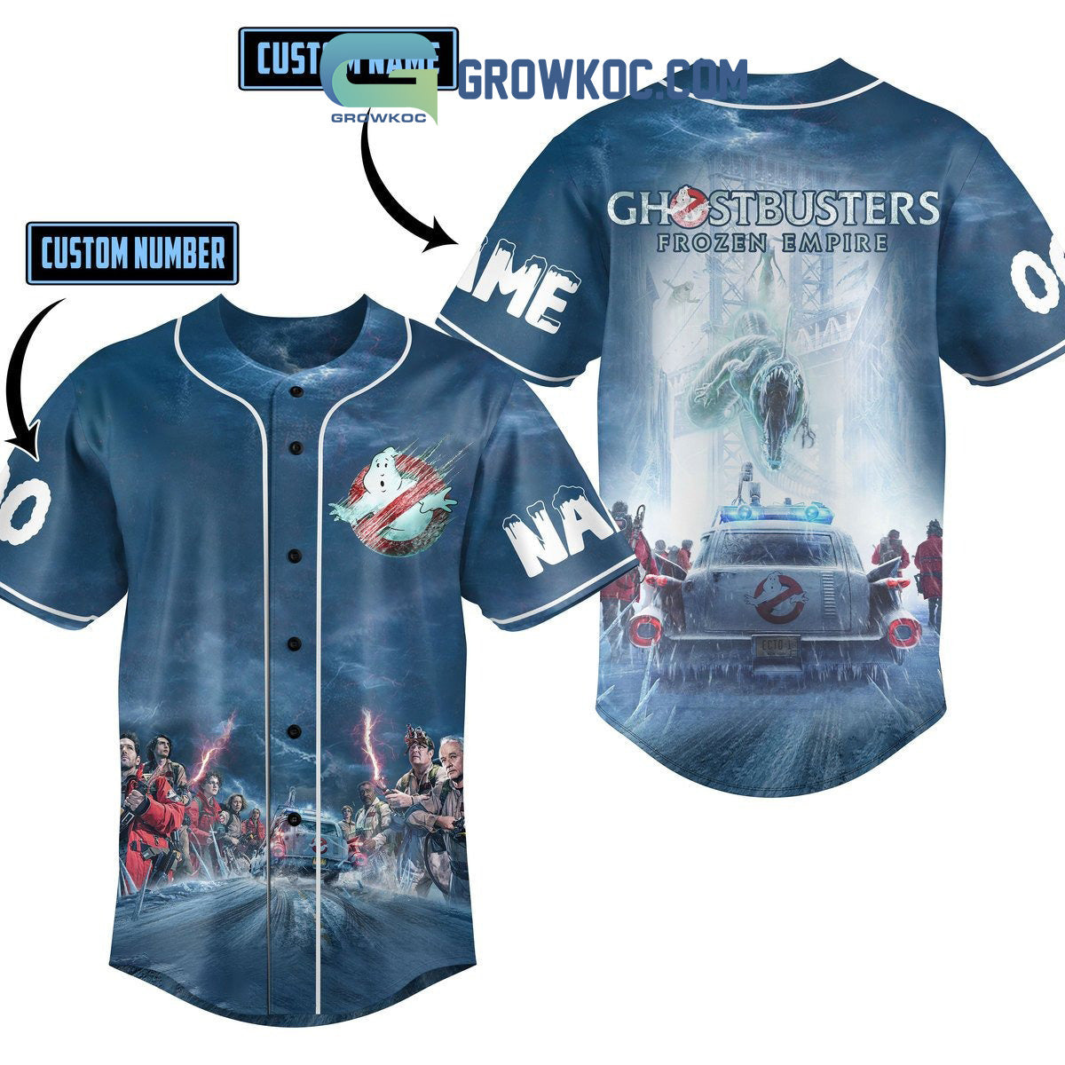 Ghostbusters Frozen Empire Personalized Baseball Jersey Unisex T-shirt, Sweatshirt, Hoodie, Long Sleeve Tee - T-Shirt, Sweatshirt, Hoodie