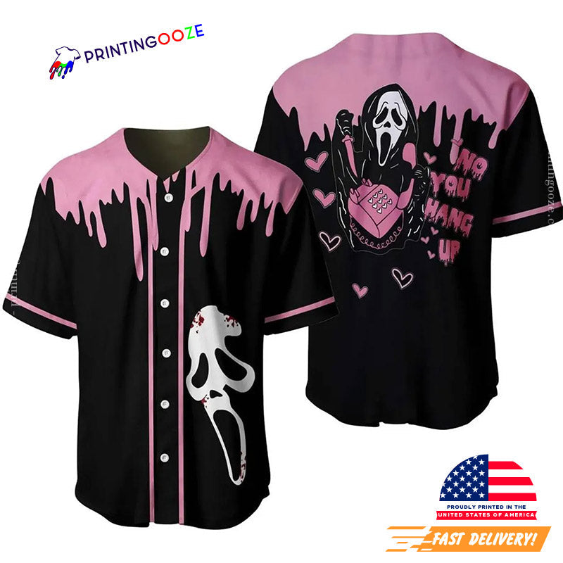 Ghostface No You Hang Up Halloween Baseball Jersey Unisex T-shirt, Sweatshirt, Hoodie, Long Sleeve Tee - T-Shirt, Sweatshirt, Hoodie