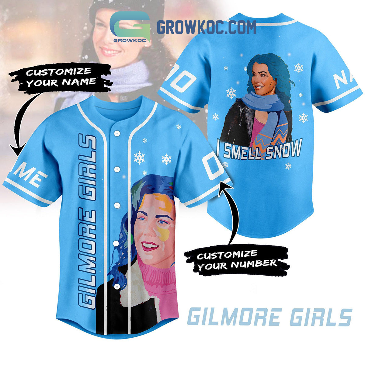 Gilmore Girls I Smell Snow Christmas Custom Name Baseball Jersey Unisex T-shirt, Sweatshirt, Hoodie, Long Sleeve Tee - T-Shirt, Sweatshirt, Hoodie