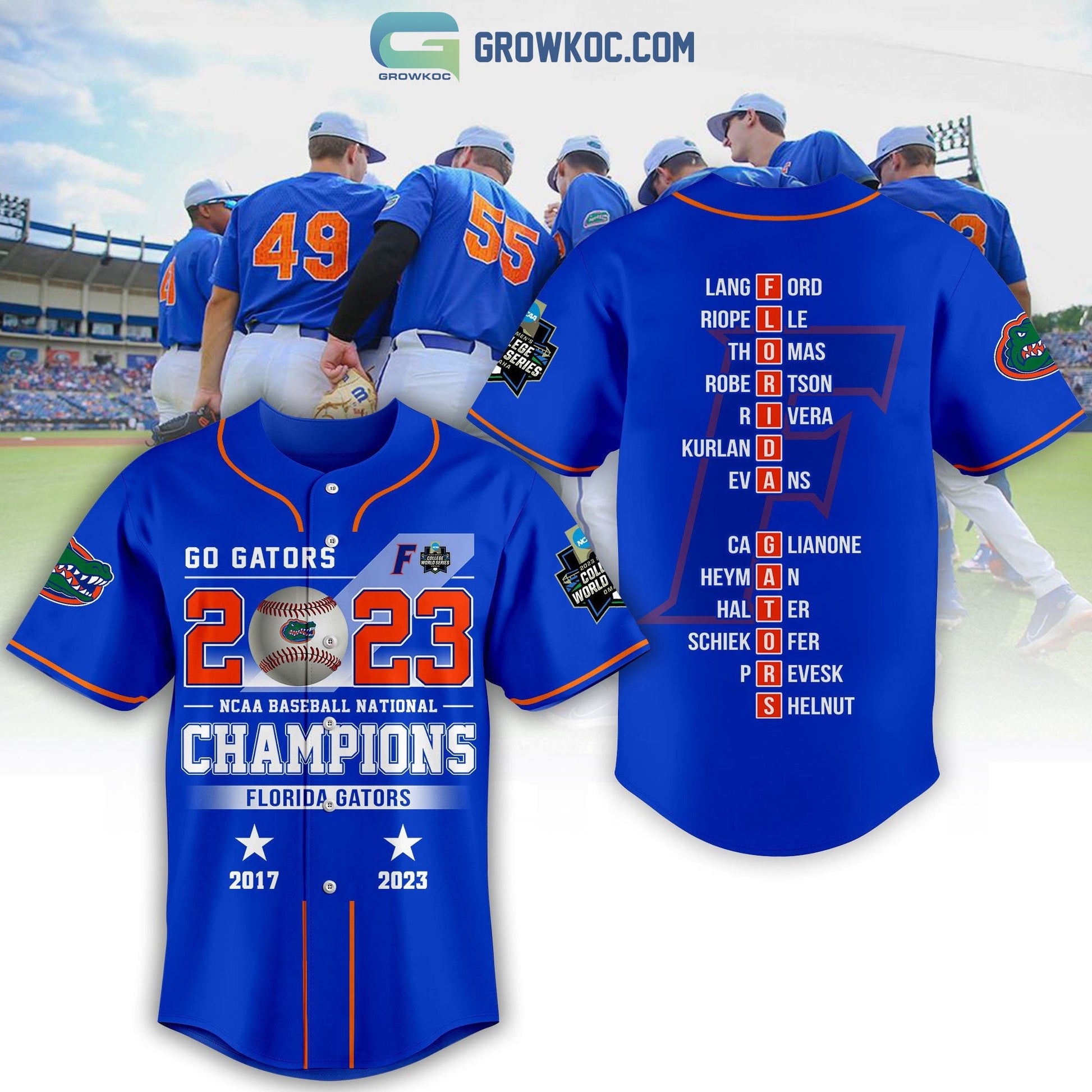 Go Gators 2023 NCAA Baseball National Champions Baseball Jersey Unisex T-shirt, Sweatshirt, Hoodie, Long Sleeve Tee - T-Shirt, Sweatshirt, Hoodie