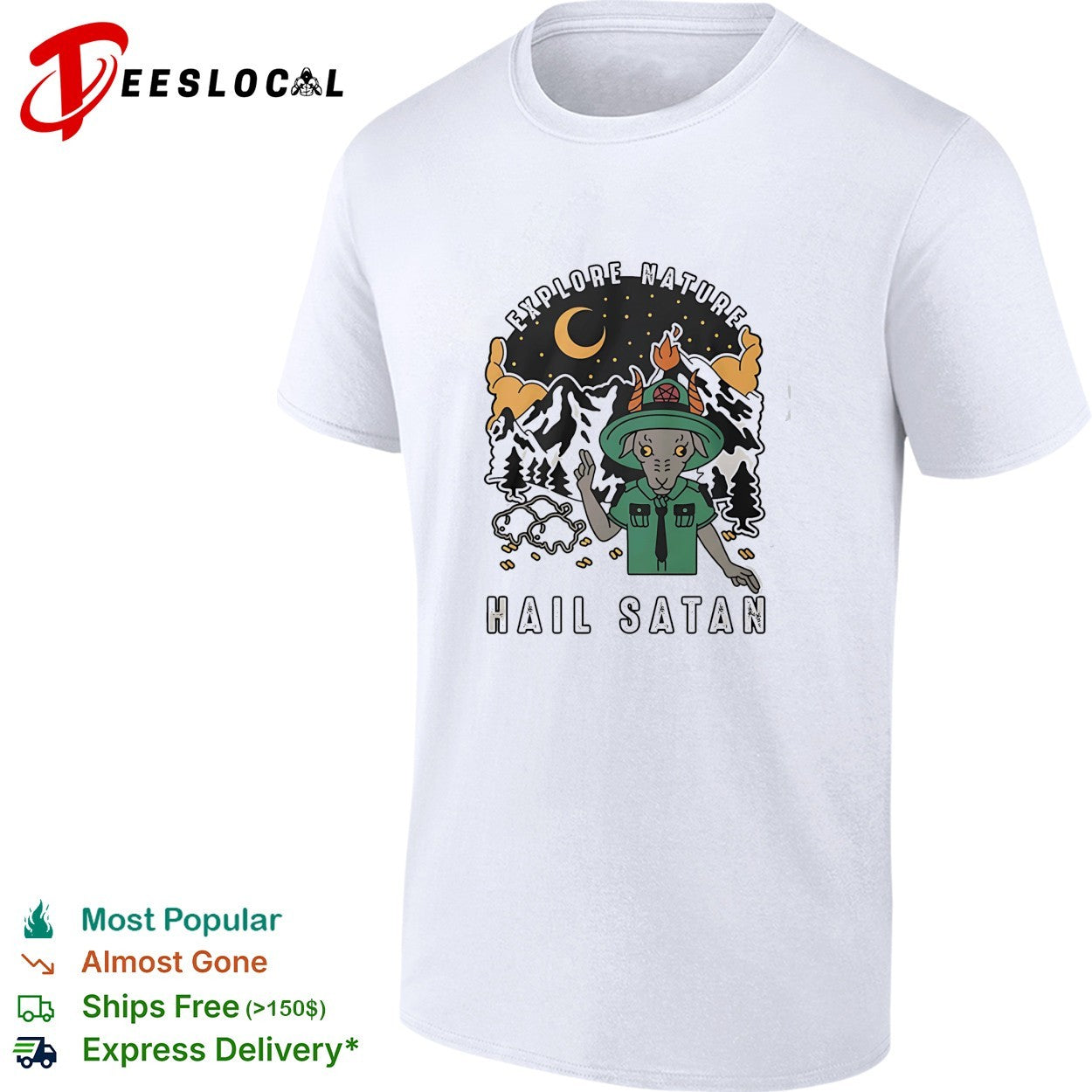 Goat scout pointing explore nature hail satan shirt Unisex T-shirt, Sweatshirt, Hoodie, Long Sleeve Tee - T-Shirt, Sweatshirt, Hoodie