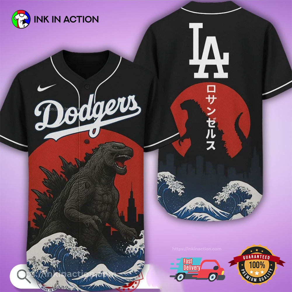 Godzilla Los Angeles Dodgers Japan Edition 2025 Baseball Jersey Unisex T-shirt, Sweatshirt, Hoodie, Long Sleeve Tee - T-Shirt, Sweatshirt, Hoodie