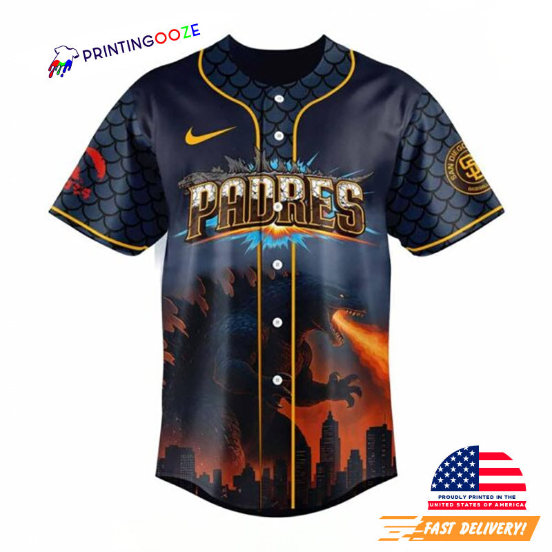 Godzilla San Diego Padres Baseball Jersey Unisex T-shirt, Sweatshirt, Hoodie, Long Sleeve Tee - T-Shirt, Sweatshirt, Hoodie