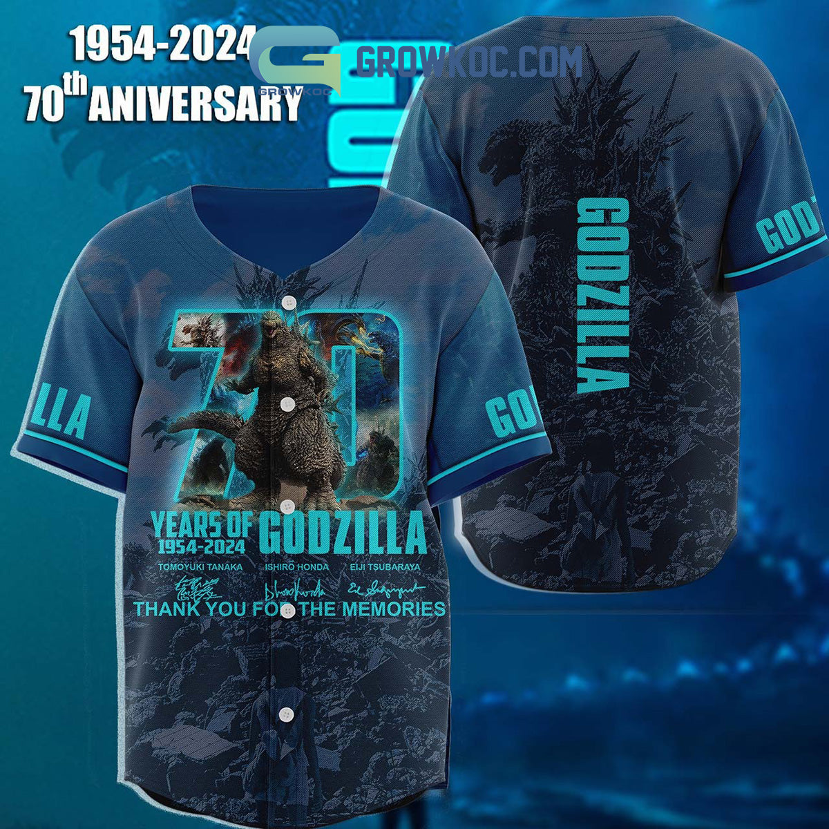 Godzilla Thank You For 70 Years Of The Memories Baseball Jersey Unisex T-shirt, Sweatshirt, Hoodie, Long Sleeve Tee - T-Shirt, Sweatshirt, Hoodie