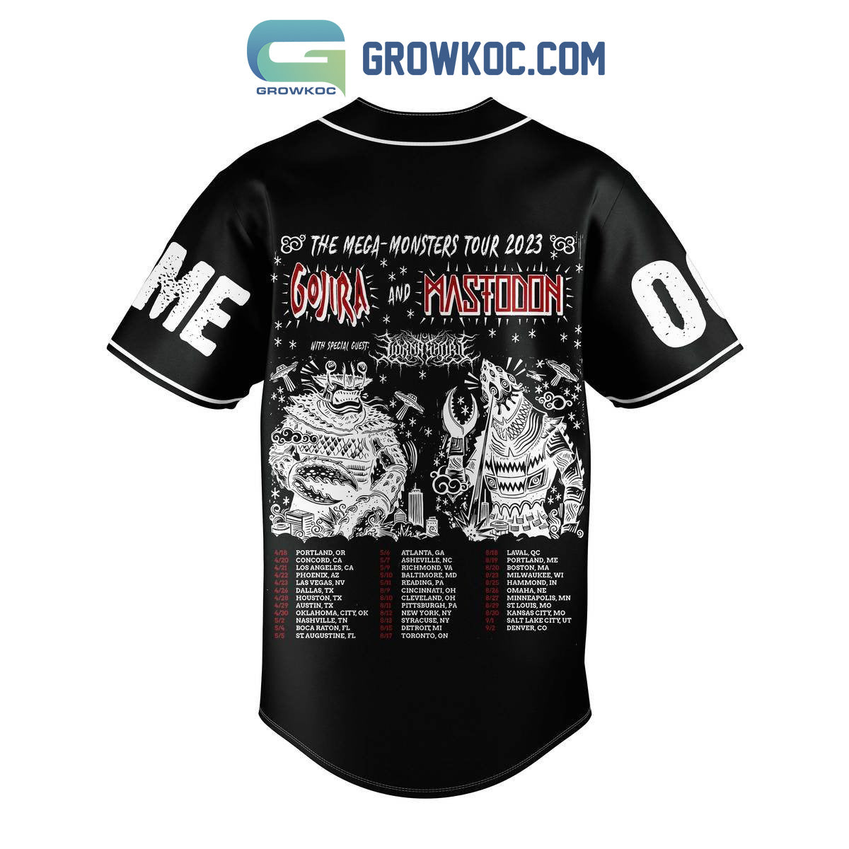 Gojira And Mastodon The Mega Monsters Tour 2023 Personalized Black Design Baseball Jersey Unisex T-shirt, Sweatshirt, Hoodie, Long Sleeve Tee - T-Shirt, Sweatshirt, Hoodie
