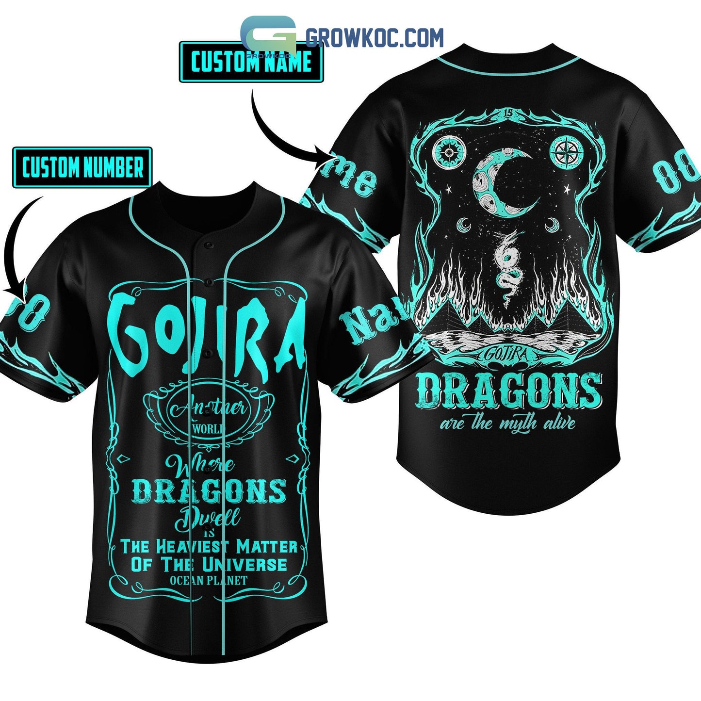 Gojira Dragons Are The Myth Alive Personalized Baseball Jersey Unisex T-shirt, Sweatshirt, Hoodie, Long Sleeve Tee - T-Shirt, Sweatshirt, Hoodie