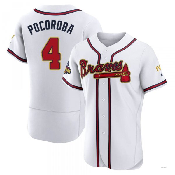 Atlanta Braves #4 Biff Pocoroba Gold White 2022 Program Jersey Stitches Baseball Jerseys baseball jersey product view 1