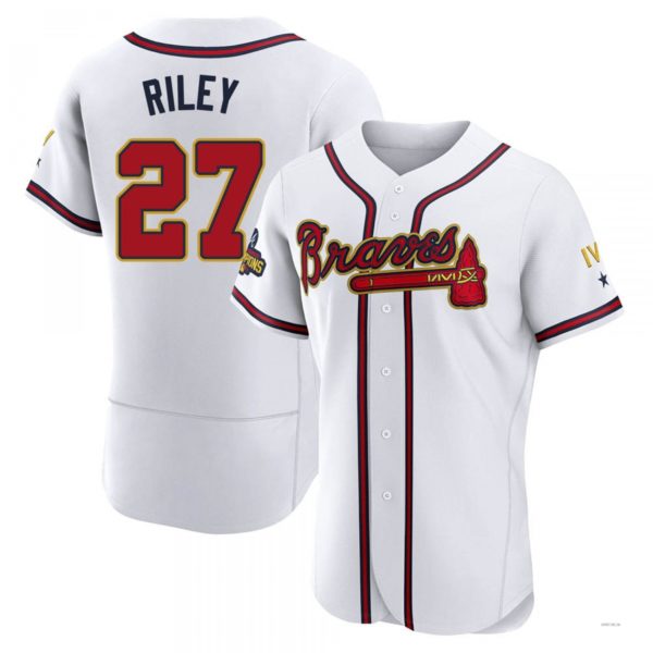 Atlanta Braves #27 Austin Riley Gold White 2022 Program Jersey Stitches Baseball Jerseys baseball jersey product view 1
