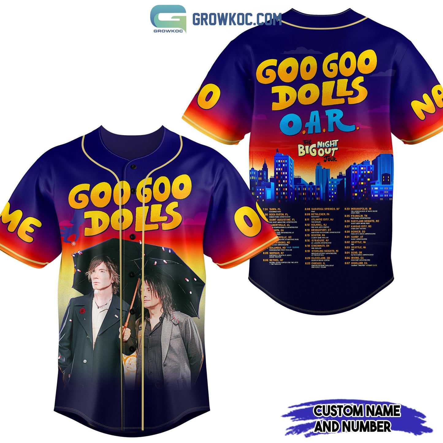 Goo Goo Dolls OAR Night Big Out Personalized Baseball Jersey Unisex T-shirt, Sweatshirt, Hoodie, Long Sleeve Tee - T-Shirt, Sweatshirt, Hoodie