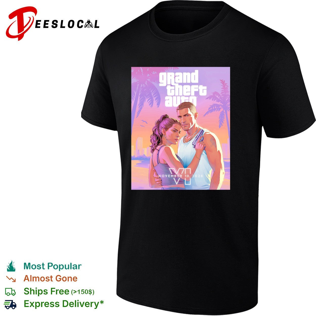Grand Theft Auto 6 couple Vice City poster shirt Unisex T-shirt, Sweatshirt, Hoodie, Long Sleeve Tee - T-Shirt, Sweatshirt, Hoodie