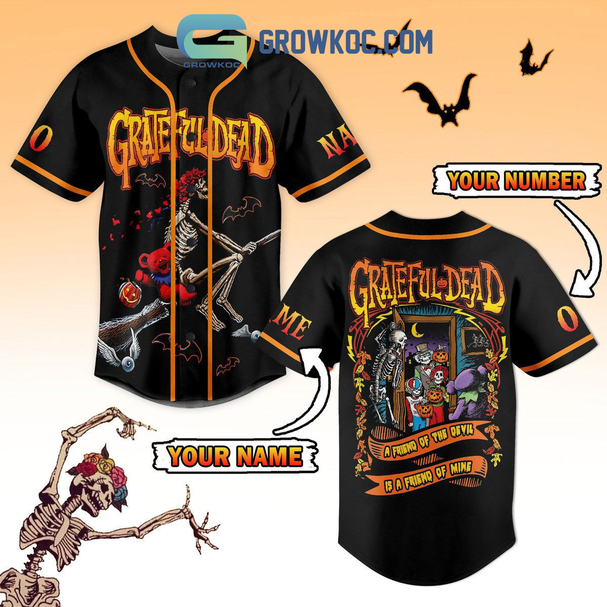 Grateful Dead A Friend Of The Devil Is A Friend Of Mine Personalized Baseball Jersey Unisex T-shirt, Sweatshirt, Hoodie, Long Sleeve Tee - T-Shirt, Sweatshirt, Hoodie
