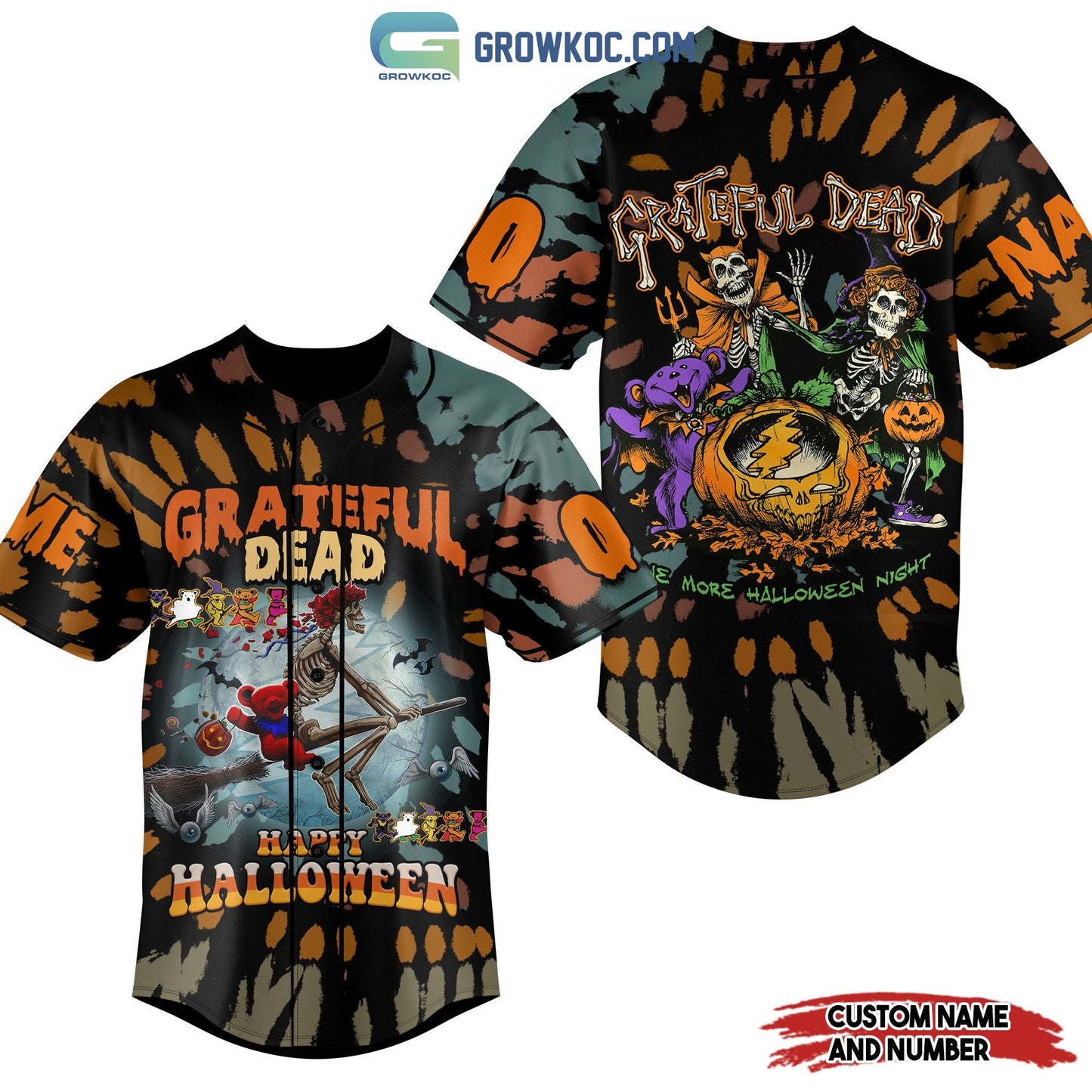 Grateful Dead Happy Halloween One More Night Personalized Baseball Jersey Unisex T-shirt, Sweatshirt, Hoodie, Long Sleeve Tee - T-Shirt, Sweatshirt, Hoodie