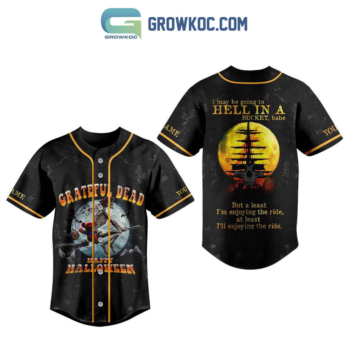Grateful Dead Happy Halloween Personalized Baseball Jersey Unisex T-shirt, Sweatshirt, Hoodie, Long Sleeve Tee - T-Shirt, Sweatshirt, Hoodie