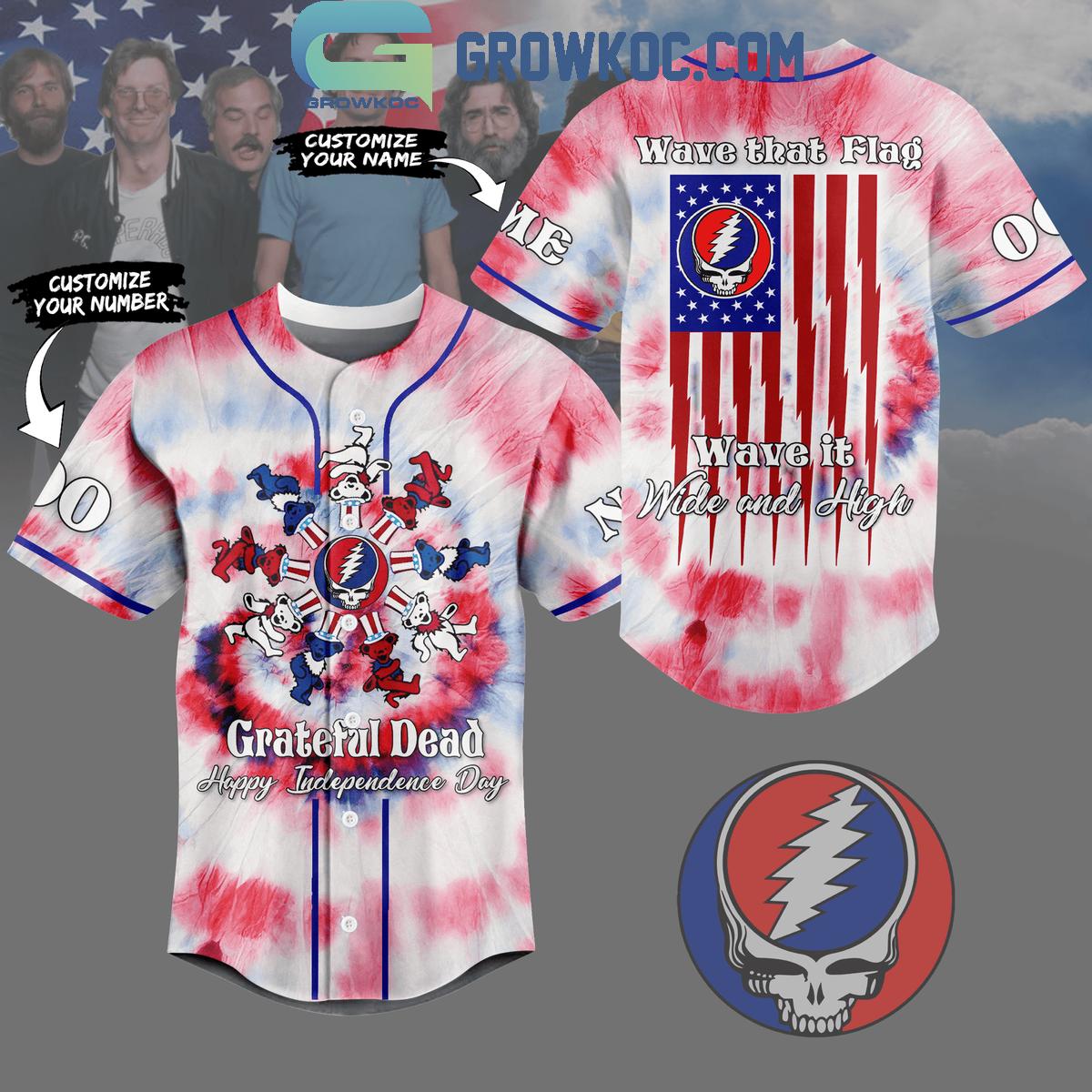 Grateful Dead Happy Independence Day Personalized Baseball Jersey Unisex T-shirt, Sweatshirt, Hoodie, Long Sleeve Tee - T-Shirt, Sweatshirt, Hoodie