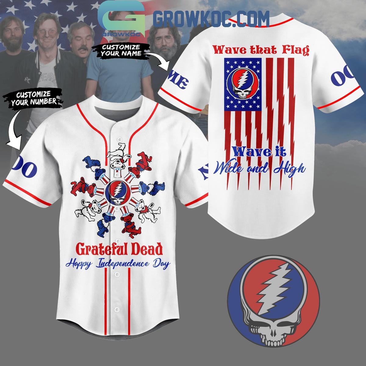 Grateful Dead Independence Day Wave That Flag Wave It Wide And High Baseball Jersey Unisex T-shirt, Sweatshirt, Hoodie, Long Sleeve Tee - T-Shirt, Sweatshirt, Hoodie