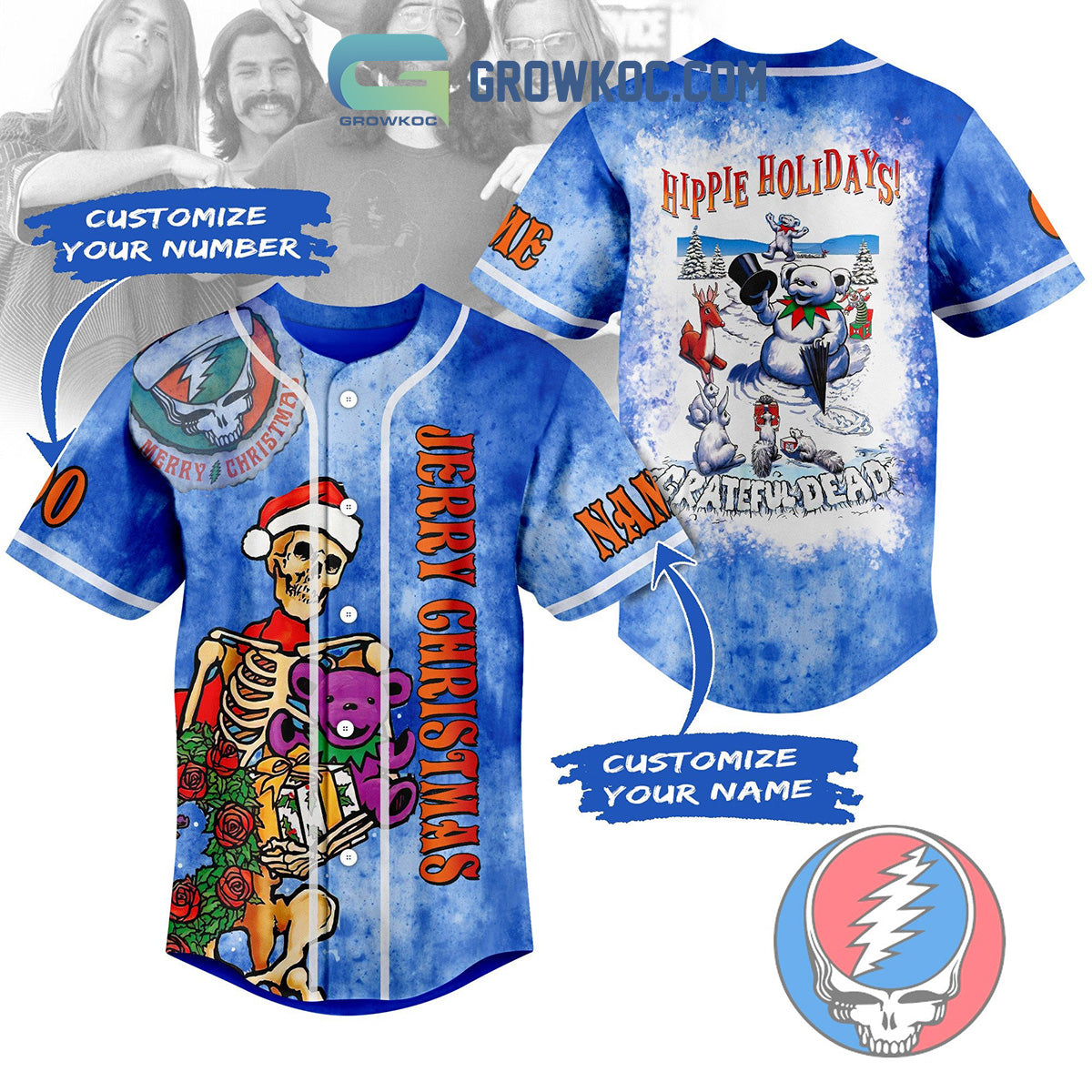 Grateful Dead Jerry Christmas Hippie Holidays Personalized Baseball Jersey Unisex T-shirt, Sweatshirt, Hoodie, Long Sleeve Tee - T-Shirt, Sweatshirt, Hoodie