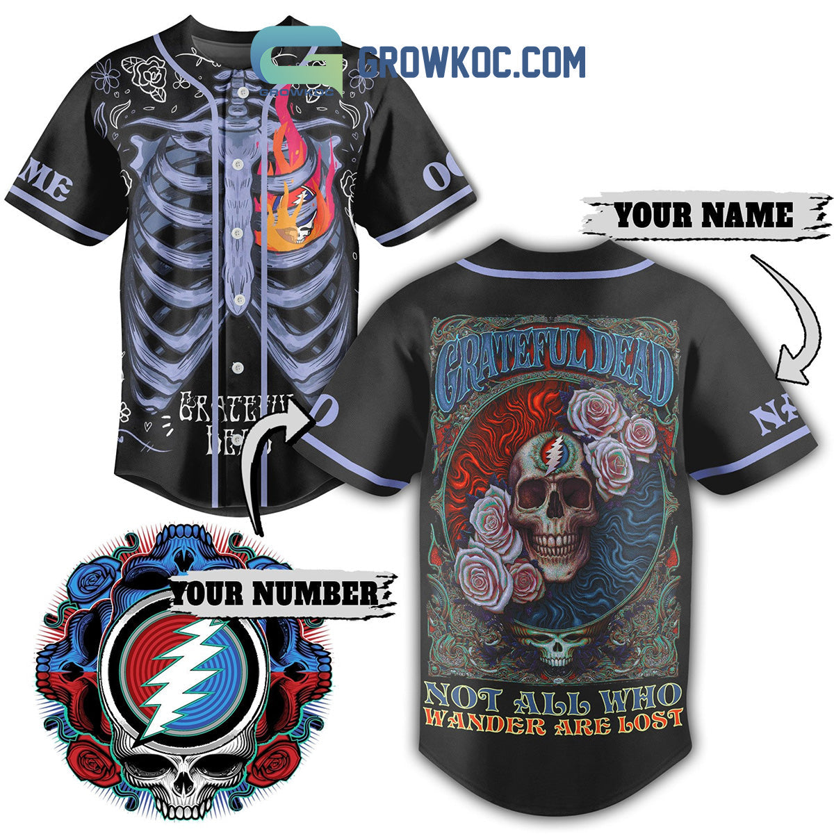 Grateful Dead Not All Who Wander Are Lost Fan Personalized Baseball Jersey Unisex T-shirt, Sweatshirt, Hoodie, Long Sleeve Tee - T-Shirt, Sweatshirt, Hoodie