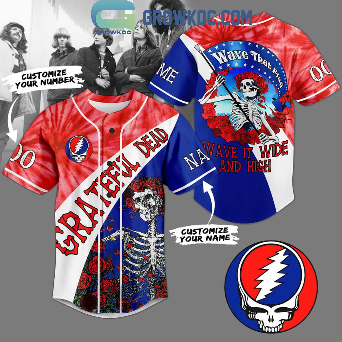 Grateful Dead Wave That Flag Wide And High Personalized Baseball Jersey Unisex T-shirt, Sweatshirt, Hoodie, Long Sleeve Tee - T-Shirt, Sweatshirt, Hoodie