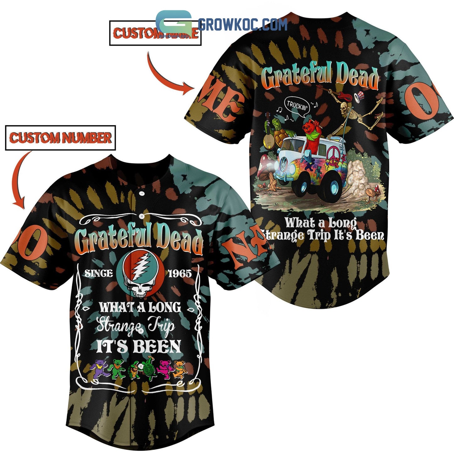 Grateful Dead What A Long Strange Trip Its Been Personalized Baseball Jersey Unisex T-shirt, Sweatshirt, Hoodie, Long Sleeve Tee - T-Shirt, Sweatshirt, Hoodie