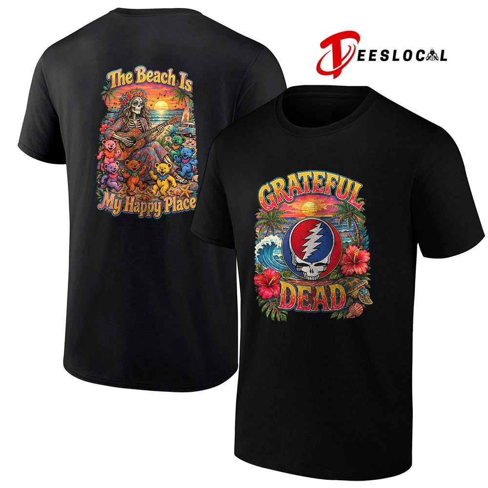 Grateful Dead the beach is my happy place shirt Unisex T-shirt, Sweatshirt, Hoodie, Long Sleeve Tee - T-Shirt, Sweatshirt, Hoodie