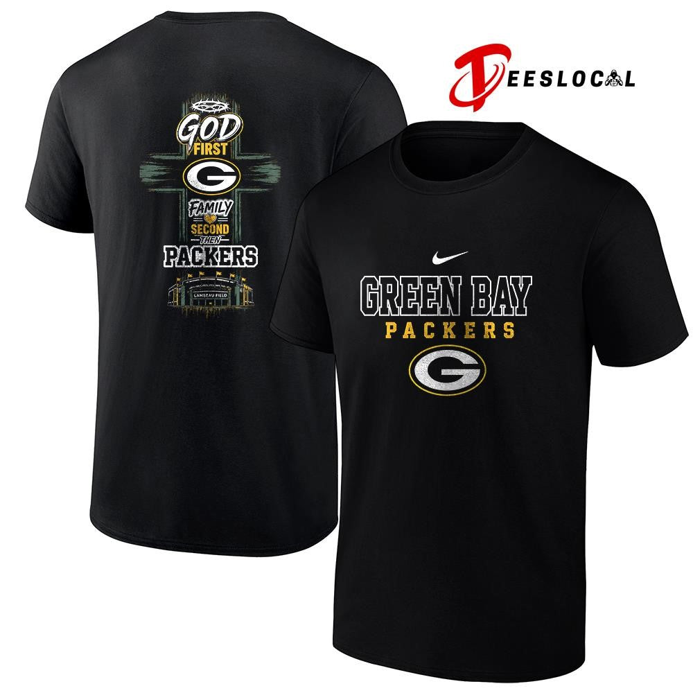Green Bay Packers God first family second cross shirt Unisex T-shirt, Sweatshirt, Hoodie, Long Sleeve Tee - T-Shirt, Sweatshirt, Hoodie