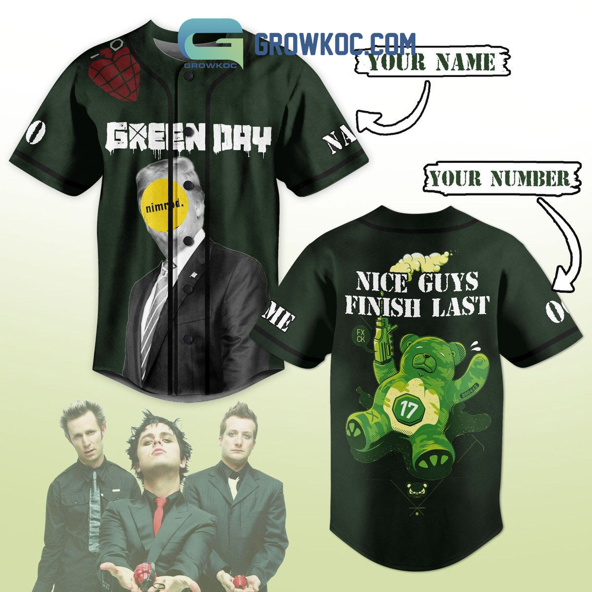 Green Day Nice Guys Finish Last Personalized Baseball Jersey Unisex T-shirt, Sweatshirt, Hoodie, Long Sleeve Tee - T-Shirt, Sweatshirt, Hoodie