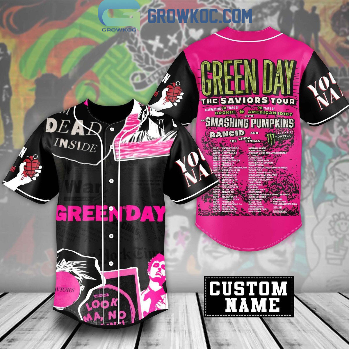 Green Day The Saviour Tour 2024 Personalized Baseball Jersey Unisex T-shirt, Sweatshirt, Hoodie, Long Sleeve Tee - T-Shirt, Sweatshirt, Hoodie