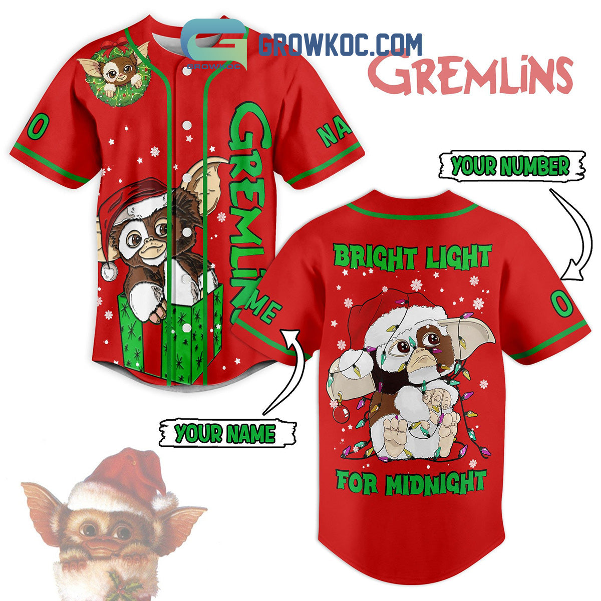Gremlins Bright Light For Midnight Personalized Baseball Jersey Unisex T-shirt, Sweatshirt, Hoodie, Long Sleeve Tee - T-Shirt, Sweatshirt, Hoodie