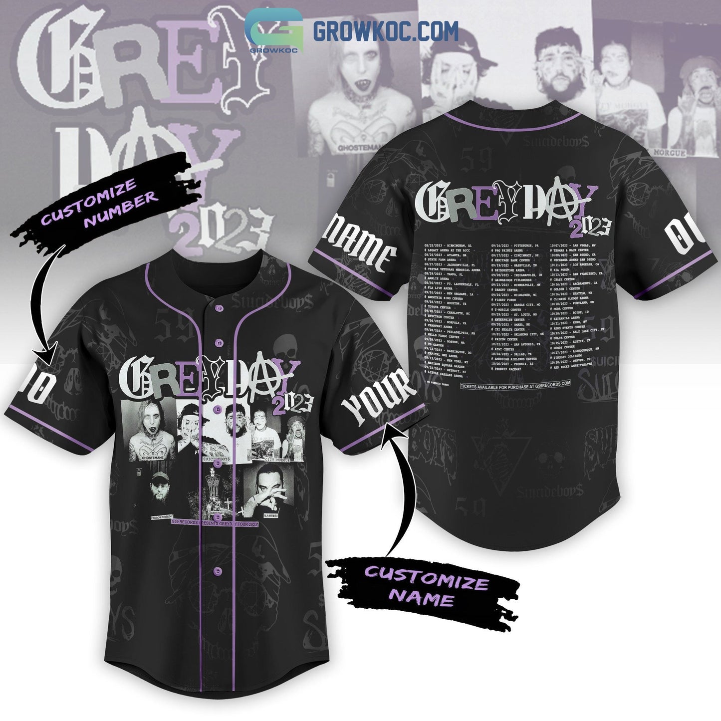 Grey Day Tour 2023 Personalized Baseball Jersey Unisex T-shirt, Sweatshirt, Hoodie, Long Sleeve Tee - T-Shirt, Sweatshirt, Hoodie
