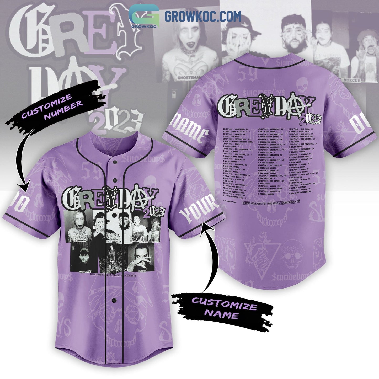 Grey Day Tour 2023 Purple Design Personalized Baseball Jersey Unisex T-shirt, Sweatshirt, Hoodie, Long Sleeve Tee - T-Shirt, Sweatshirt, Hoodie
