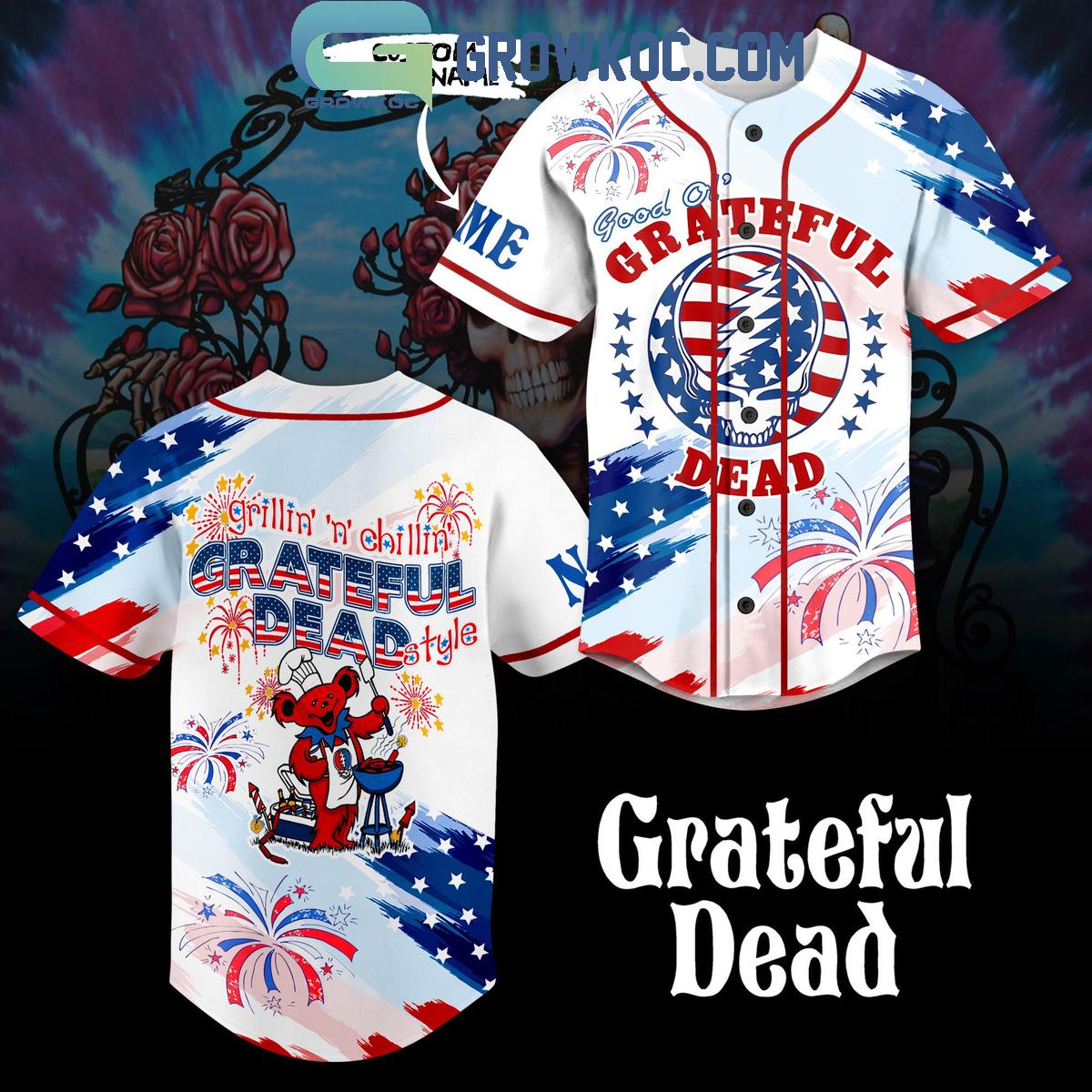 Grillin And Chillin Grateful Dead Style Personalized Baseball Jersey Unisex T-shirt, Sweatshirt, Hoodie, Long Sleeve Tee - T-Shirt, Sweatshirt, Hoodie