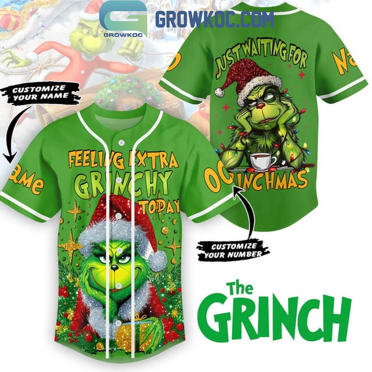 Grinch Christmas Feeling Extra Grinchy Today Personalized Baseball Jersey Unisex T-shirt, Sweatshirt, Hoodie, Long Sleeve Tee - T-Shirt, Sweatshirt, Hoodie