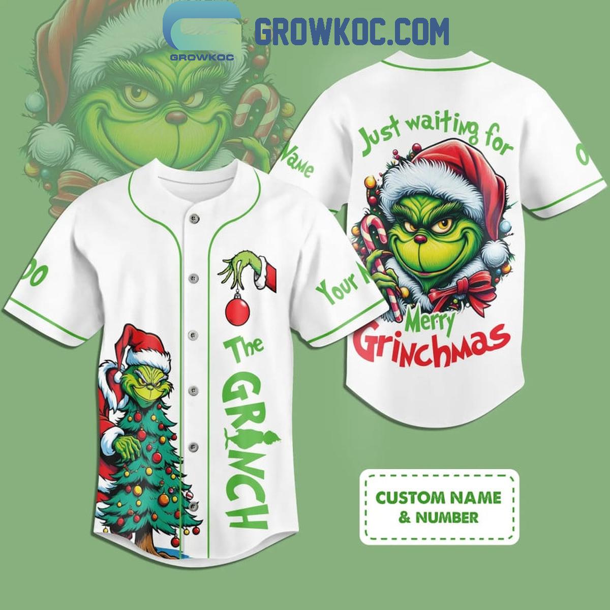 Grinch Just Waiting For Merry Christmas And New Year 2025 Personalized Baseball Jersey Unisex T-shirt, Sweatshirt, Hoodie, Long Sleeve Tee - T-Shirt, Sweatshirt, Hoodie