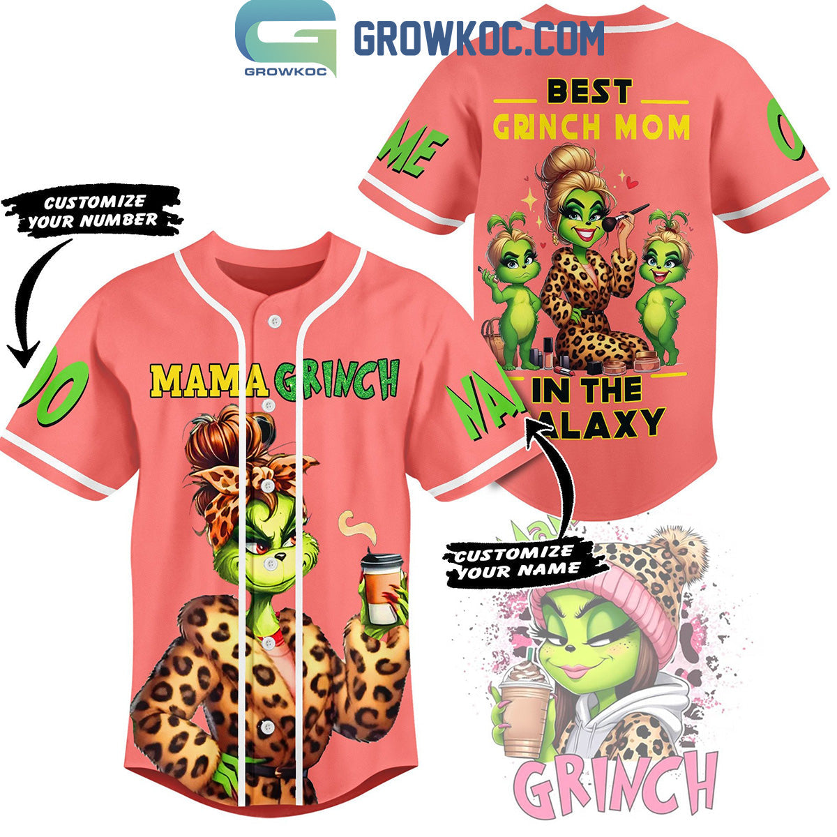 Grinch Mama Grinch Best Grinch Mom In The Galaxy Personalized Baseball Jersey Unisex T-shirt, Sweatshirt, Hoodie, Long Sleeve Tee - T-Shirt, Sweatshirt, Hoodie