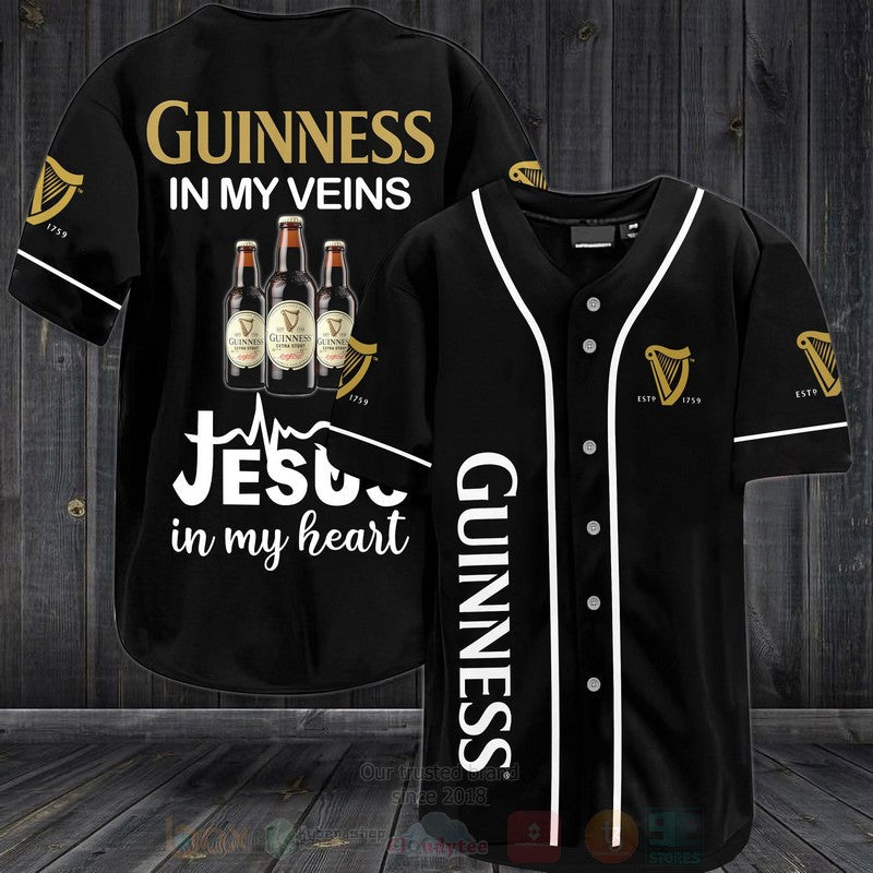 FASHION Guinness Beer In My Veins Jesus Is My Heart Baseball Jerseys Botton Shirt Unisex T-shirt, Sweatshirt, Hoodie, Long Sleeve Tee - T-Shirt, Sweatshirt, Hoodie