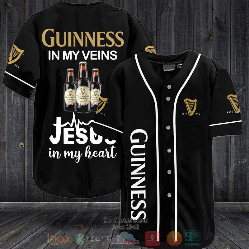 Guinness in my veins Jesus in my heart black Baseball shirt Unisex T-shirt, Sweatshirt, Hoodie, Long Sleeve Tee - T-Shirt, Sweatshirt, Hoodie