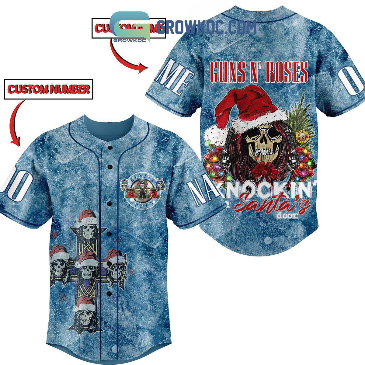 Gun N Roses Knockin On Santas Door Personalized Baseball Jersey Unisex T-shirt, Sweatshirt, Hoodie, Long Sleeve Tee - T-Shirt, Sweatshirt, Hoodie
