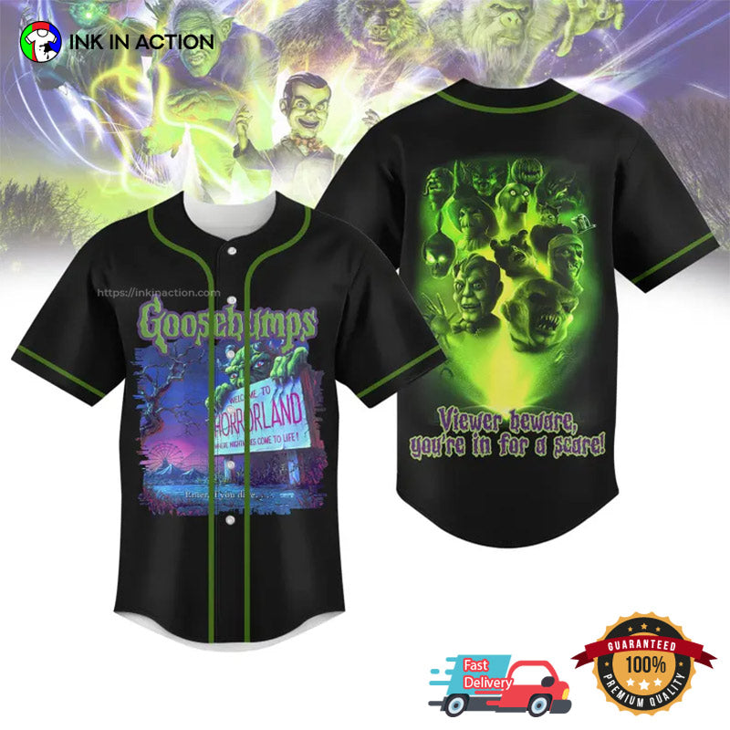 Halloween Goosebumps Horrorland Baseball Jersey Unisex T-shirt, Sweatshirt, Hoodie, Long Sleeve Tee - T-Shirt, Sweatshirt, Hoodie